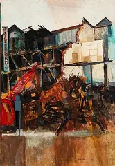 Joseph McWilliams, Demolition Old Belfast, Union Street, 1972, oil on card