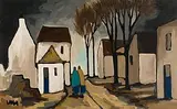Strolling through the Village by Markey Robinson, gouache on board, sold Dec 2017