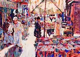 Arthur K. Maderson, Old Market, Luxor, mixed media on board