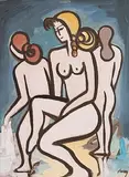 Female Bathers by Markey Robinson, gouache on board, sold Dec 2017