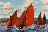 Ivan Sutton, Galway Hookers Racing, Roundstone Bay, Co.Galway, oil on board