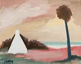 Markey Robinson, Cottage on the Coast, gouache on board