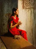 Stanislav V. Plutenko Russian, The Girl in the Red Sari, 2005, oil and tempera on canvas