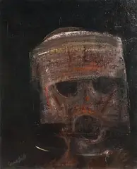 George Campbell, Riot Soldier, Belfast, oil on board