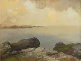Little Grebe on the Rock by George William Russell, oil on canvas, sold Oct 2017