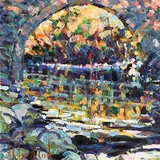 Below the Old Bridge by Arthur K. Maderson, oil on board, sold Oct 2017