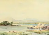 Moored by the Shore by Frank McKelvey, watercolour, offered Oct 2017