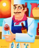 Chef in Moonlight by Graham Knuttel, oil on canvas, sold Oct 2017