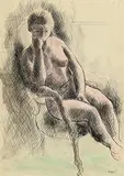 Daniel O'Neill, Seated Nude, watercolour & ink