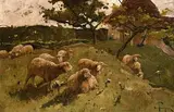 Harry Thompson British, Sheep on the Hillside, oil on canvas