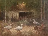 Michael Brett, Geese and Wild Garden, 1990, oil on board
