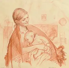 Lullaby by Thomas Ryan, conte, sold Oct 2017
