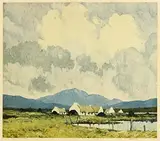Paul Henry, Cottages by a Bogland Lake, photolithographic print