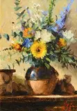 Mat Grogan, Flower Arrangement, oil on board