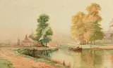 Barges on the Canal by Alexander Williams, 1890, watercolour, offered Oct 2017