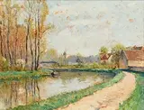 Jean Lafon French, Route au Bord de l'Oise, oil on board