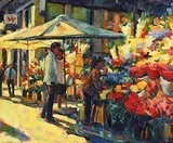 Norman Teeling, The Flower Market, oil on board
