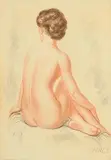 Jeune Femme Nue, Assise, Vue de Dos by Albert Francois Genta French, mixed media on paper, sold Oct 2017