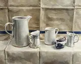 Mark O'Neill, David's Back Cloth with Jugs, 2003, oil on board