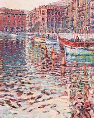 Arthur K. Maderson, Mediterranean Evening (Ville France sur Mere, French Rivieria), oil on board