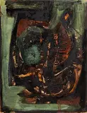 Irish Landscape (Autumn) by Tony O'Malley, 1962, oil & collage on board, offered Sep 2017