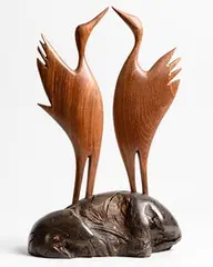 Michael Casey, First Love, unique wood sculpture on bog oak base