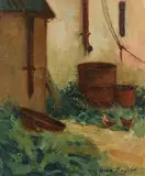 Chickens Foraging by James English, oil on canvas board, sold Sep 2017