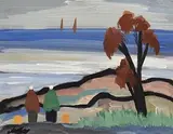 Waiting for the Catch by Markey Robinson, gouache, sold Sep 2017