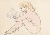 Daniel O'Neill, Female Nude Reading, watercolour & ink