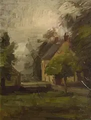 William Duthie Scottish, Landscape with Cottage, oil on board