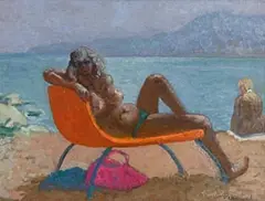 Nude Sunbathing by Patrick Leonard, oil on board, sold Sep 2017