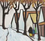 Shawlies Returning to the Village by Markey Robinson, gouache on board, sold Aug 2017