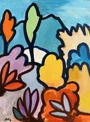 Markey Robinson, Abstract Flowers, gouache on board