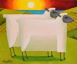 Ewes at Sunset by Graham Knuttel, oil on canvas, sold Aug 2017