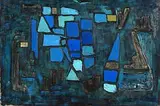 Padraig Macmiadhachain, Blue Abstract Composition, oil on board