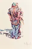 Arthur K. Maderson, Figures - Tallow Horse Fair, mixed media on card