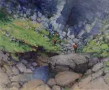 Approaching the Rock Face by James English, oil on canvas board, offered Aug 2017