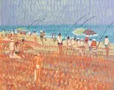 Beach Fishing by Desmond Carrick, oil on canvas board, sold Aug 2017