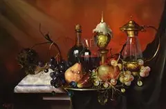 Furst, Still Life on Tabletop, oil on board