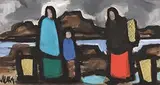 Gathering the Turf by Markey Robinson, gouache on card, sold Aug 2017