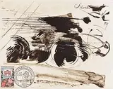 Salvador Dali Spanish, The Arrival of the Tour de France at the Champs Elysees, Paris, 1959, etching on handmade paper number 46 from an edition of 100, published for the Centenary of the Tour de France. This etching bears the original period postage stamp and franking mark.