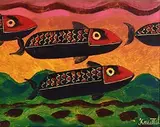 Fishes by Graham Knuttel, oil on canvas, sold Aug 2017