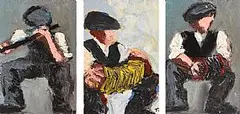 P.J., Trad Musicians, oil on canvas board - triptych