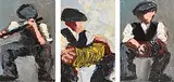 P.J., Trad Musicians, oil on canvas board - triptych