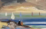 Watching the Boats by Markey Robinson, gouache on card, sold Jun 2017