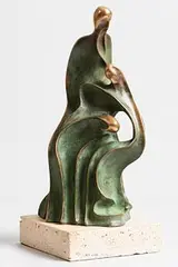 R. Fabian, Mother and Child, bronze on stone base