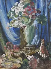 Kathleen Fox, Still Life - Vase of Flowers and Figurine, oil on canvas