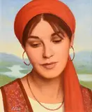 James Cahill, Girl with Gold Chain, oil on canvas on board