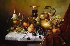 Still Life on Tabletop by Furst, oil on board, sold Jun 2017