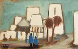 Moroccan Village by Markey Robinson, gouache on card, sold Jun 2017